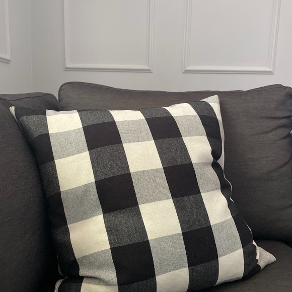 Buffalo plaid black white decorative pillow down feather insert - Picture 3 of 5